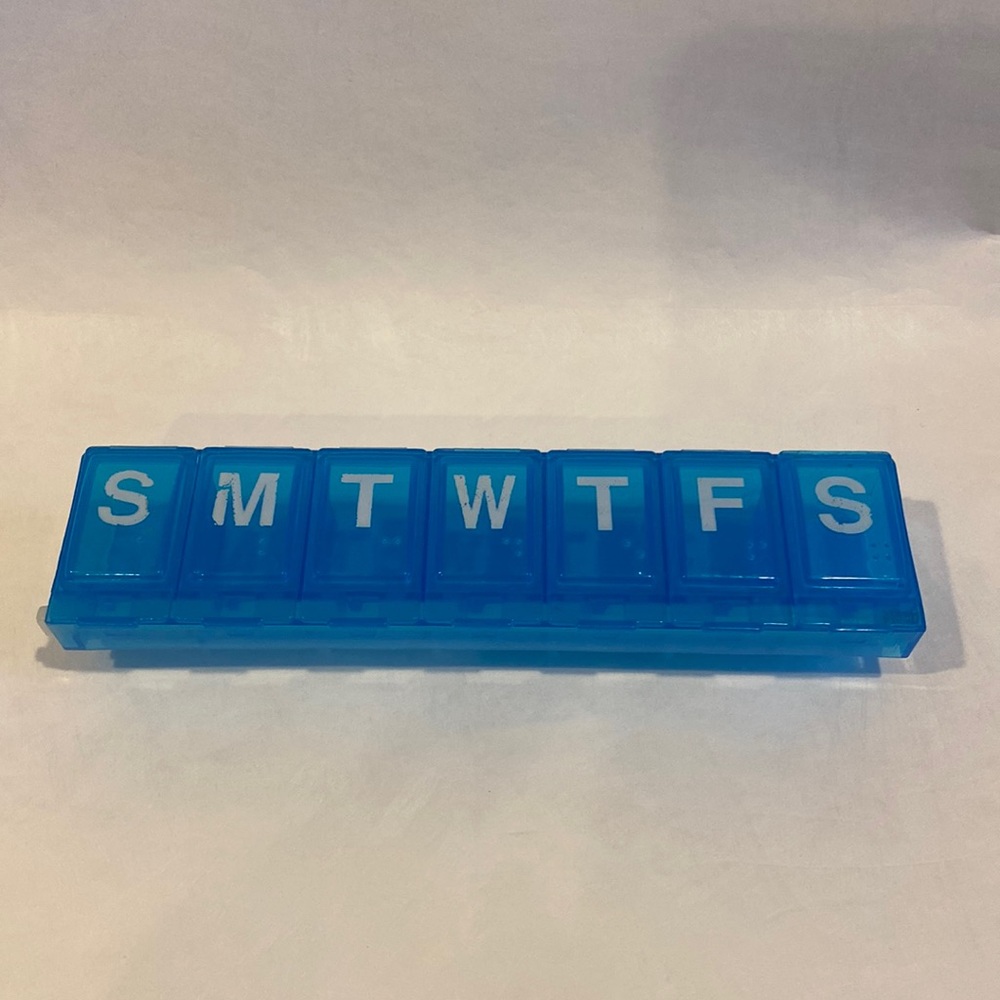 CVS 5-Day Pill Box Clear Blue w/ White Letters and Braille Lettering
